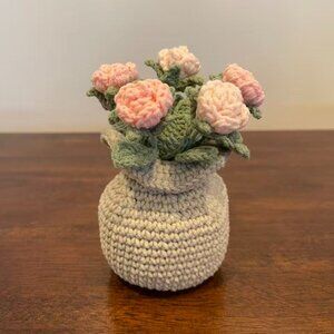 Handmade Crochet Mini Roses in Vase Desk Decor Home Decor Cute Gift